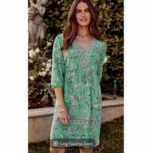 J.Jill Light-Garden Green, Multi Border-Printed, Flounced Hem Dress  NWT